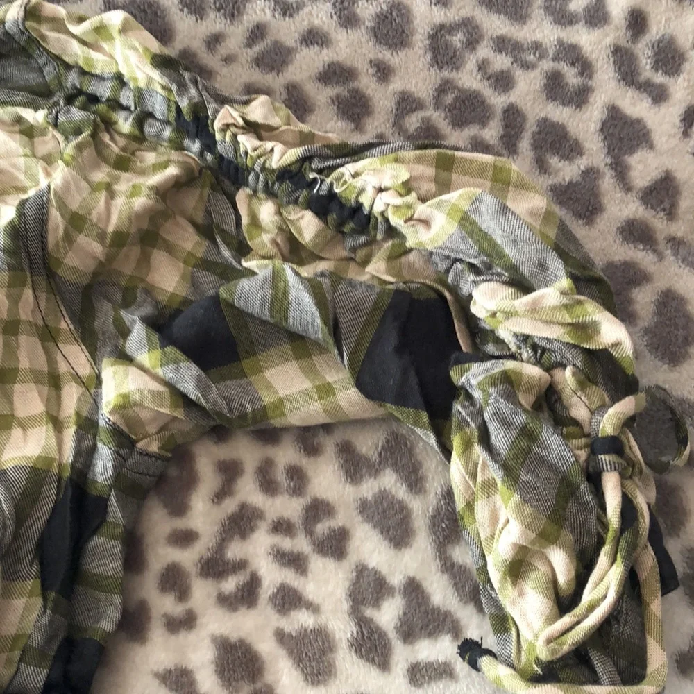 Free People Black Plaid Ruched Sleeve Pacific Dawn Button Down Shirt Small